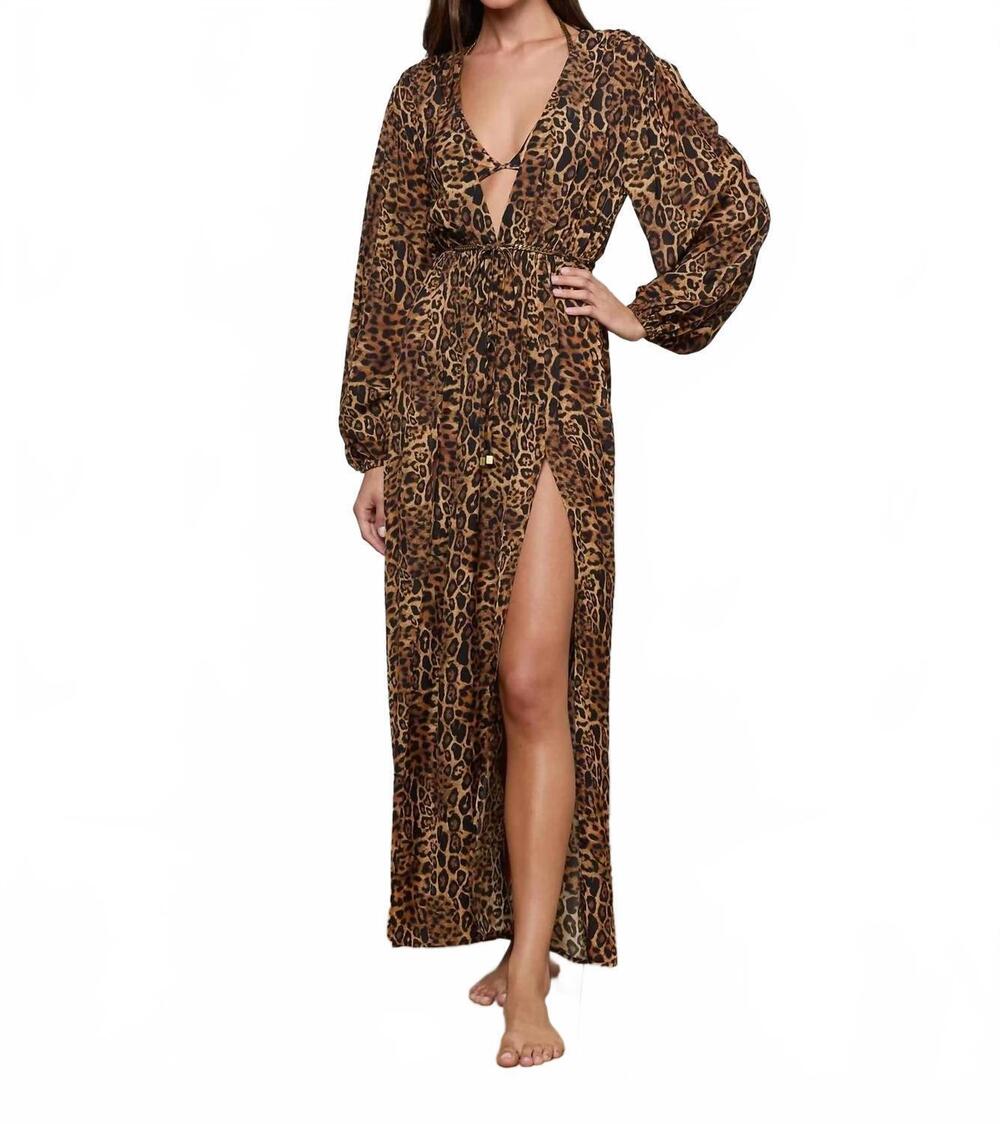 NEW L'AGENCE sara maxi cover-up dress in leopard